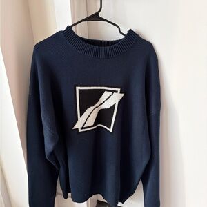 Navy Blue Graphic Crew Neck Sweater